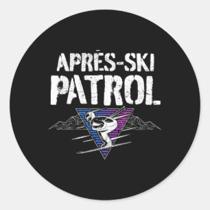 Pegatina Redonda Patrulla Retro de Apres Ski de los 80 Vintage