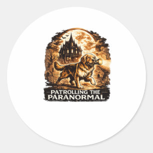 Pegatina Redonda Patrullando lo paranormal Retriever dorado Hallowe