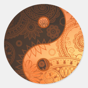 Pegatina Redonda Patterado Yin Yang Gold