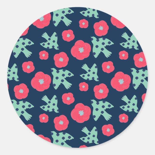 Pegatina Redonda Pattern_7_camellia y bird_1 (Anverso)