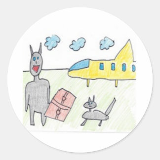 Pegatina Redonda Patty El Gato Negro recibe a un visitante