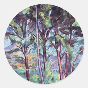 Pegatina Redonda Paul Cezanne - Pinos y Acueducto Arte Fino