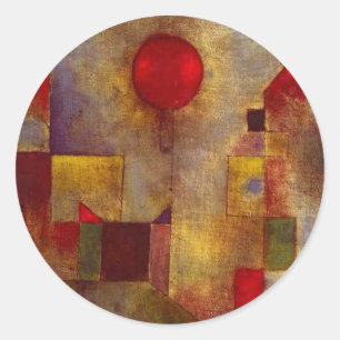 Pegatina Redonda Paul Klee Globo Rojo Arte Abstracto Colorido 