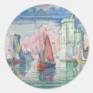 Pegatina Redonda Paul Signac - Entrada del puerto de La Rochelle
