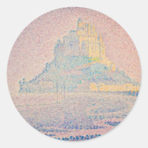 Pegatina Redonda Paul Signac - Mont Saint Michel, Niebla y Sol