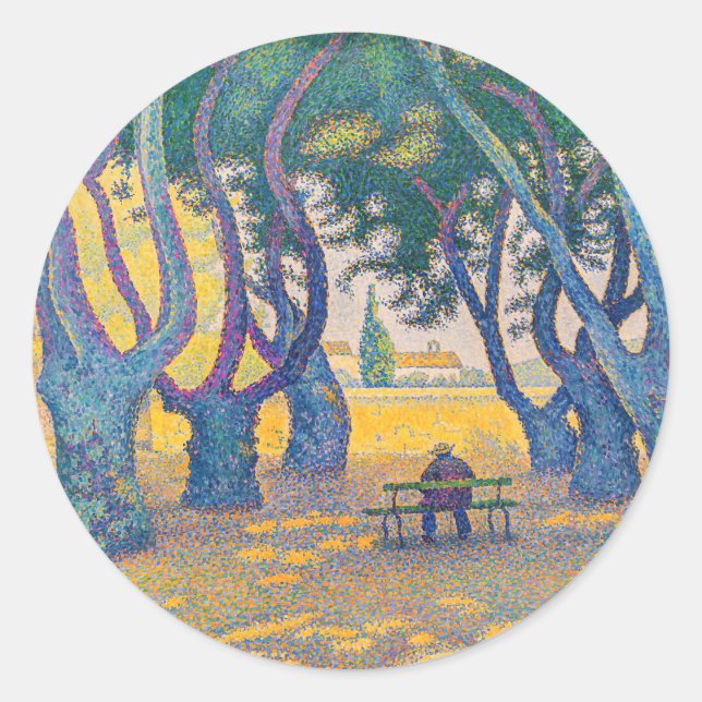 Pegatina Redonda Paul Signac - Place des Lices, Saint-Tropez (Anverso)