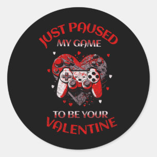 Pegatina Redonda Pausa mi juego Día de San Valentín de video Hombre