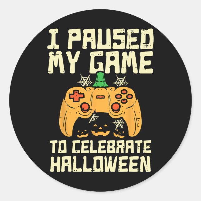 Pegatina Redonda Pausa mi juego Halloween Gamer Gaming Costume Boys (Anverso)