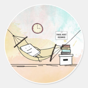 Pegatina Redonda Pausa, Reinicio, Recarga 