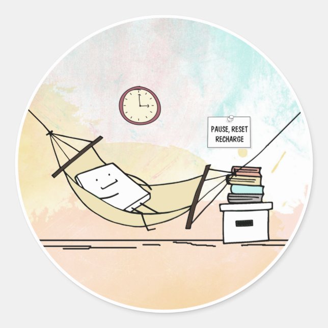 Pegatina Redonda Pausa, Reinicio, Recarga (Anverso)