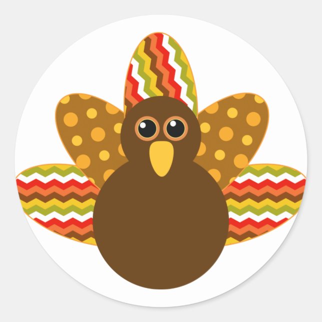 Pegatina Redonda 🦃 pavo adorable con plumas coloridas (Anverso)