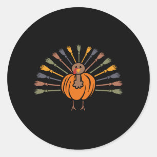 Pegatina Redonda Pavo Amante de la Calabaza Día de Acción de Gracia