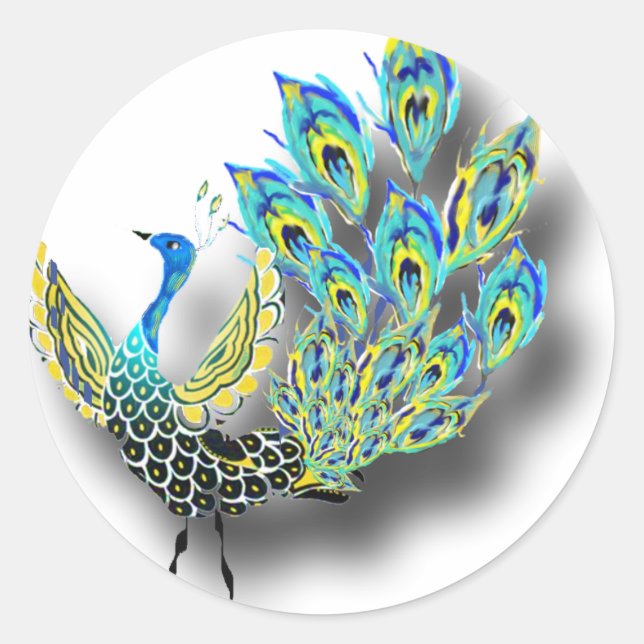 Pegatina Redonda Pavo bailarín (Anverso)