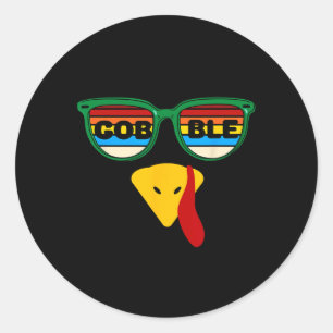 Pegatina Redonda Pavo Cara Gafas de sol Día de Acción de Gracias Fe