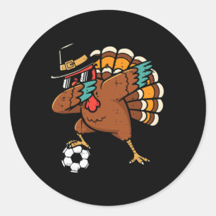 Pegatina Redonda Pavo de Acción de Gracias Fútbol Soccer Dab Footll