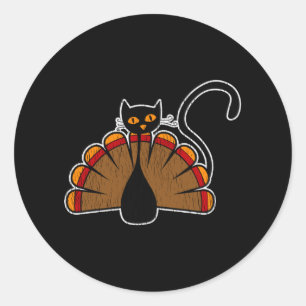 Pegatina Redonda Pavo de Acción de Gracias Gato Divertido Regalo pa