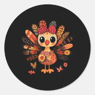 Pegatina Redonda Pavo de Acción de Gracias Lindo Coquette Bow Chica