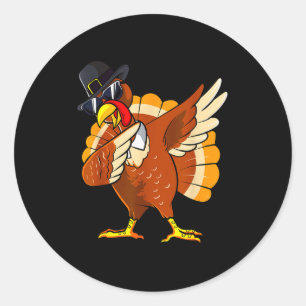Pegatina Redonda Pavo de Dabbing Día de Acción de Gracias Lgrim Niñ