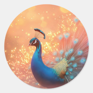 Pegatina Redonda Pavo de paz majestuoso con desplome vibrante