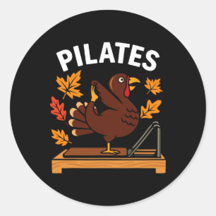 Pegatina Redonda Pavo de Pilates de Acción de Gracias para amantes