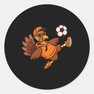 Pegatina Redonda Pavo divertido de Acción de Gracias fútbol para ni