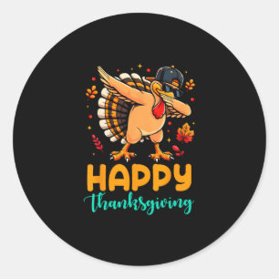 Pegatina Redonda Pavo haciendo dab Feliz Día de Acción de Gracias P