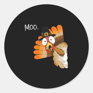 Pegatina Redonda Pavo Moo Divertido Día de Acción de Gracias Otoño