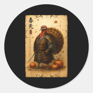 Pegatina Redonda Pavo samurái de acción de gracias japonés anime gu