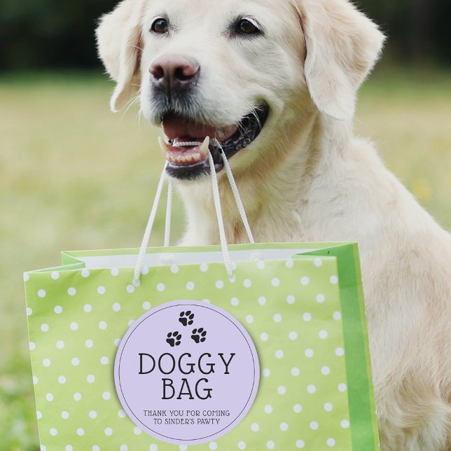 Pegatina Redonda Paw de perro moderno gracias a Pawty (Modern and fun doggy bag thank you sticker for coming to dog pawty with dog paw prints.)