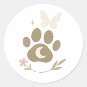 Pegatina Redonda Paw en memoria del mascota con la luna y la maripo