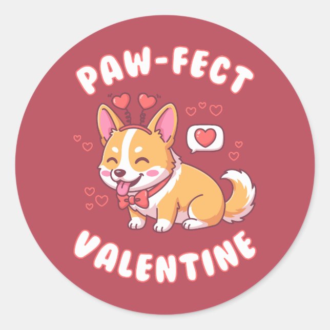 Pegatina Redonda Paw-Fect Valentine - Corgi Dog Valentine Gift (Anverso)