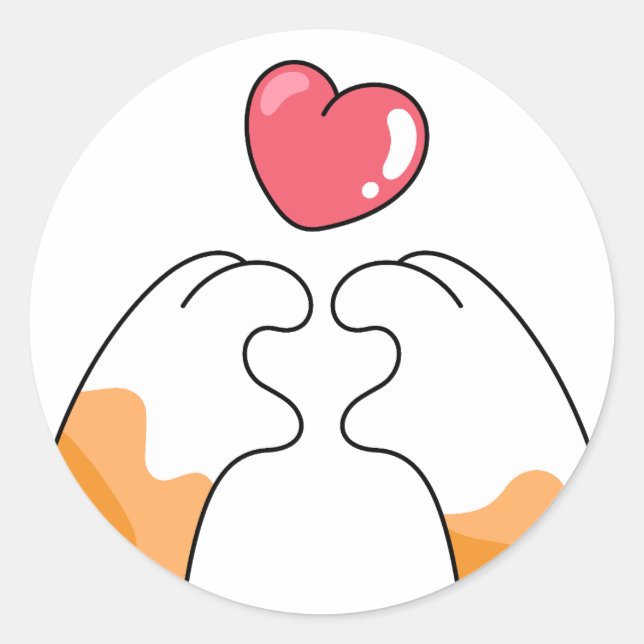 Pegatina Redonda Paw Love: Cute Cat Paws Illustration (Anverso)