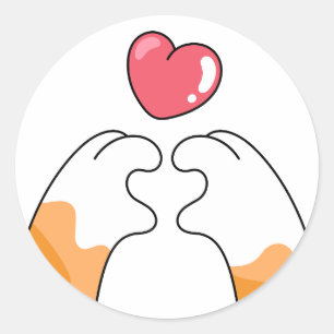 Pegatina Redonda Paw Love: Cute Cat Paws Illustration