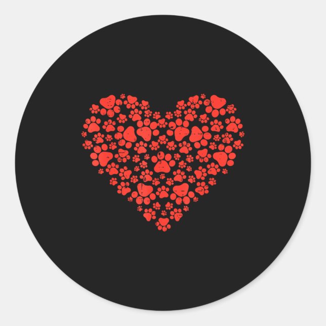 Pegatina Redonda Paw Print Heart Cute Valentines Day Dog Cat Lover  (Anverso)