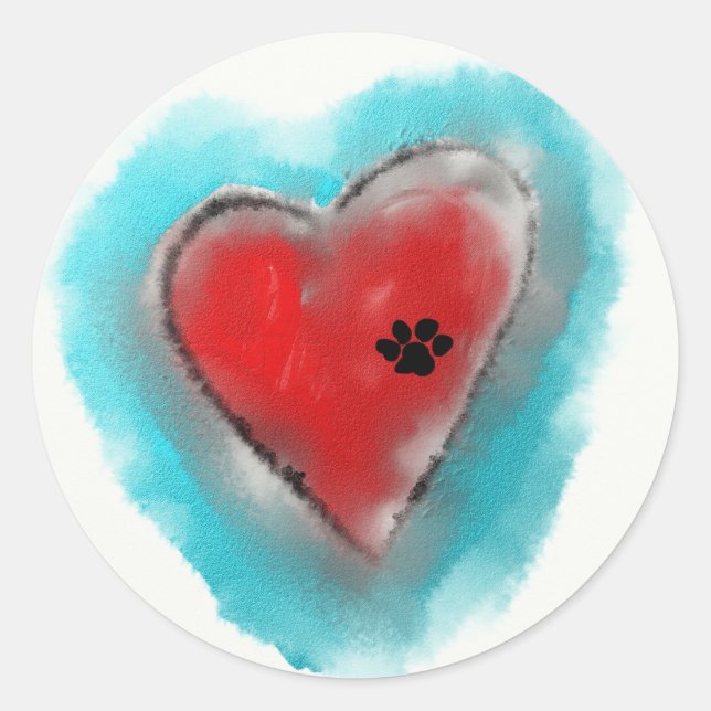 Pegatina Redonda Paw Print izquierda en un corazón (Anverso)