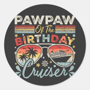 Pegatina Redonda Pawpaw de las vacaciones de crucero de cumpleaños