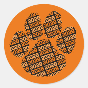 Pegatina Redonda Pawprint de clase año naranja y negro