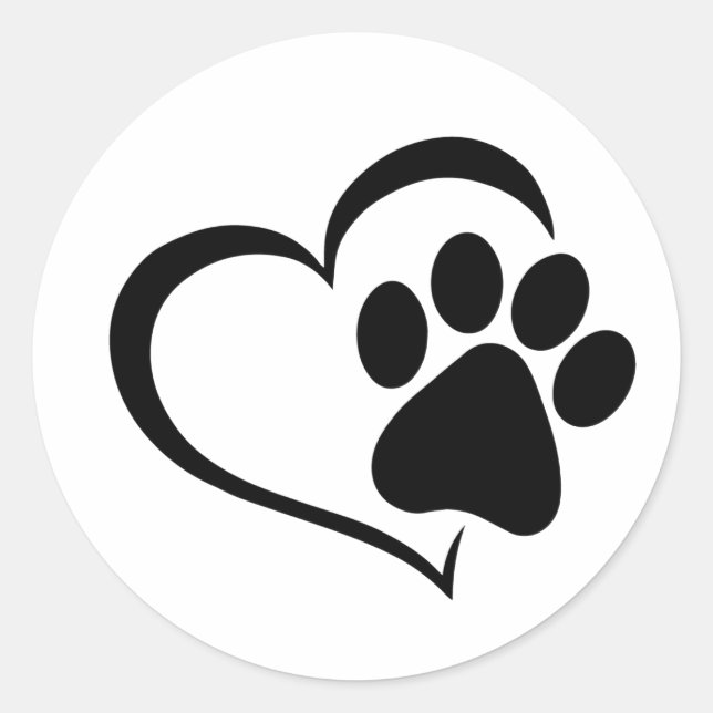 Pegatina Redonda PawPrint y Heart Design (Anverso)