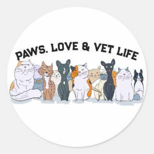 Pegatina Redonda Paws, amor y vida de veterinaria
