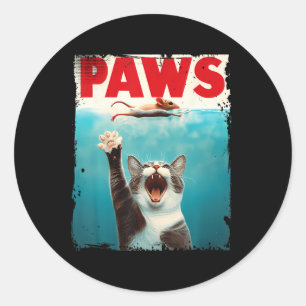 Pegatina Redonda Paws Cat Mouse Parodian a un gato Tiburón persigui