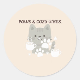 Pegatina Redonda Paws & Cozy Vibes | Cute Pet Wall Art & Stickers