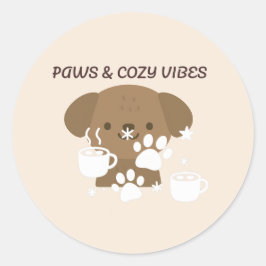 Pegatina Redonda Paws & Cozy Vibes | Cute Pet Wall Art & Stickers