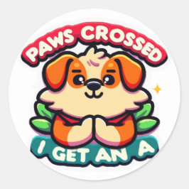 Pegatina Redonda Paws cruzados para una A: Perro lindo de vuelta a 
