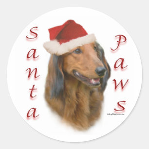 Pegatina Redonda Paws de Dachshund - Longhair