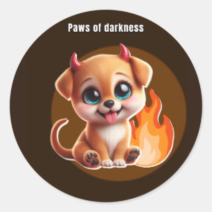 Pegatina Redonda Paws of Darkness Fire Glow Dog Sticker – Dark 