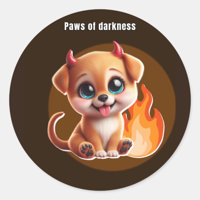 Pegatina Redonda Paws of Darkness Fire Glow Dog Sticker – Dark  (Anverso)