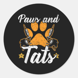 Pegatina Redonda Paws Y Tats Tattoo Tattoo Lover Tattoooing Dog Ow