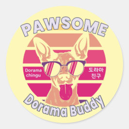 Pegatina Redonda Pawsome Dorama Buddy Sunset Dog Art