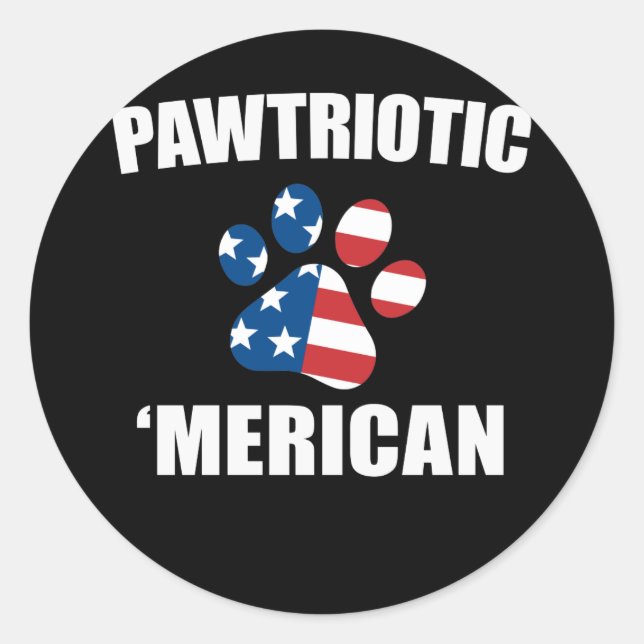 Pegatina Redonda Pawtriotic Merican Dog Cat Paw USA Flag (Anverso)