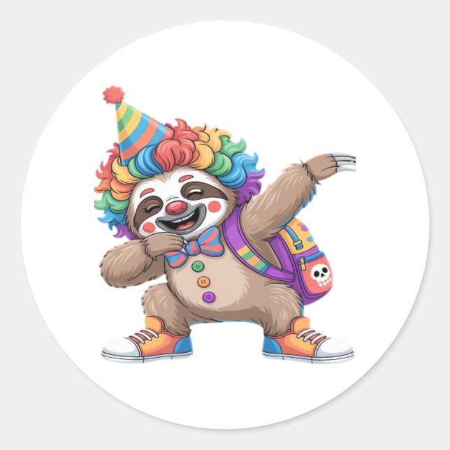 Pegatina Redonda Payaso bailarín Dabbing Spooky Halloween esloth Ov (Anverso)